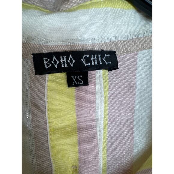 Boho Chic Linen Nylon Blend Striped Dress with Side Pockets – Size XS - Picture 3 of 7